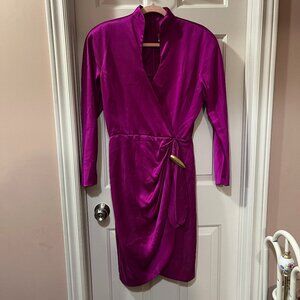 Vintage 80s 100% Silk Pink Long Sleeve Sexy Wrap Dress Holiday Party Size 8